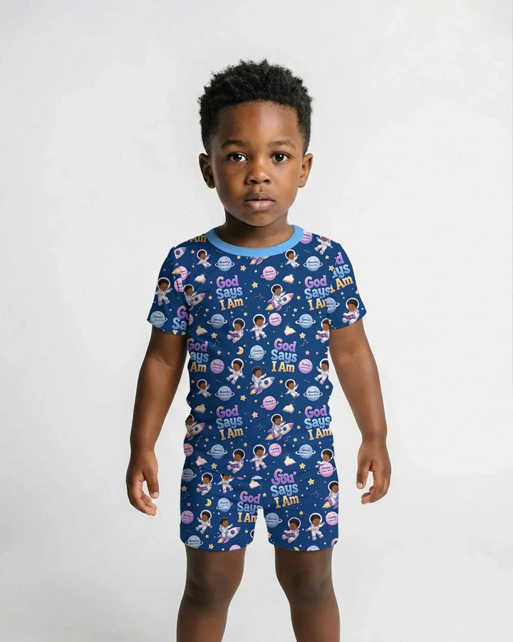 Black Boy God Says I Am Bamboo Two Piece Short Sleeve Shorts Pajama Set