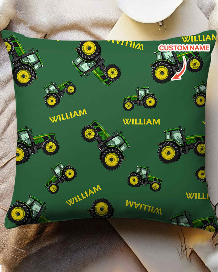 Custom Name Green Tractors Matching Daddy & Me Bamboo Pillow Case