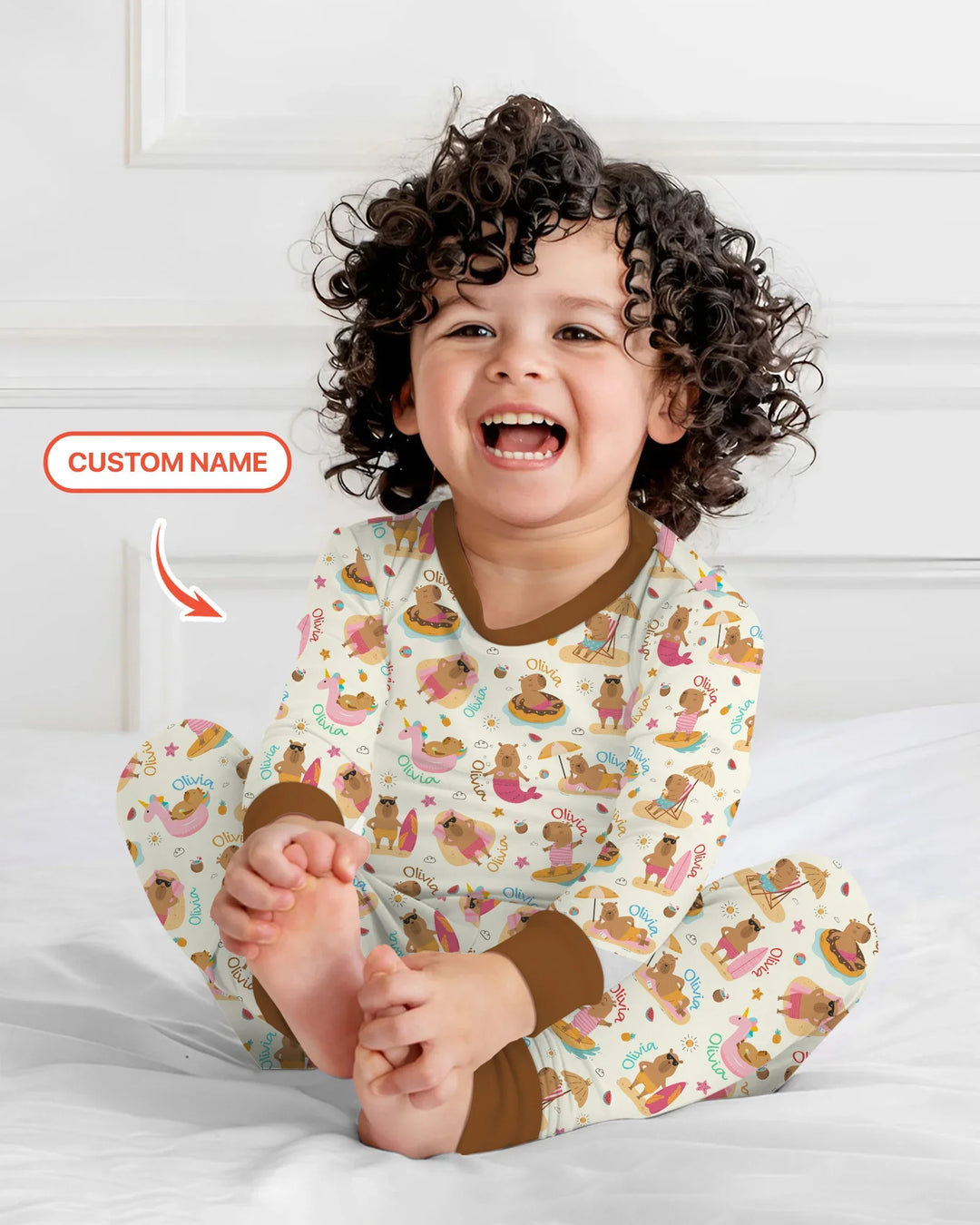 Don't Worry, Be Capy Custom Name Bamboo Two Piece Long Sleeve Pajama Set