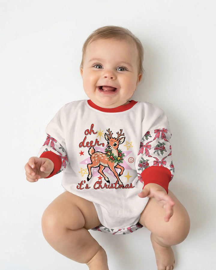 Vintage Oh Deer Christmas Bamboo Bubble Romper