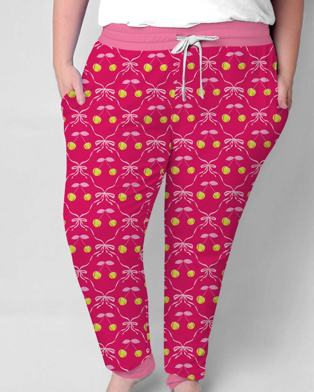 Cherry Baseball Softball Mom and Girl Matching Bamboo Women Pajama Set