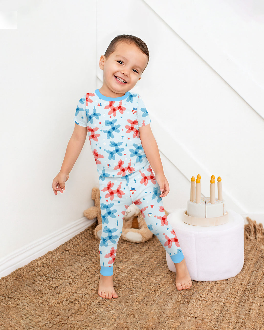 American Balloon Dog Party Bamboo Two Piece Short Sleeve Pajama Set