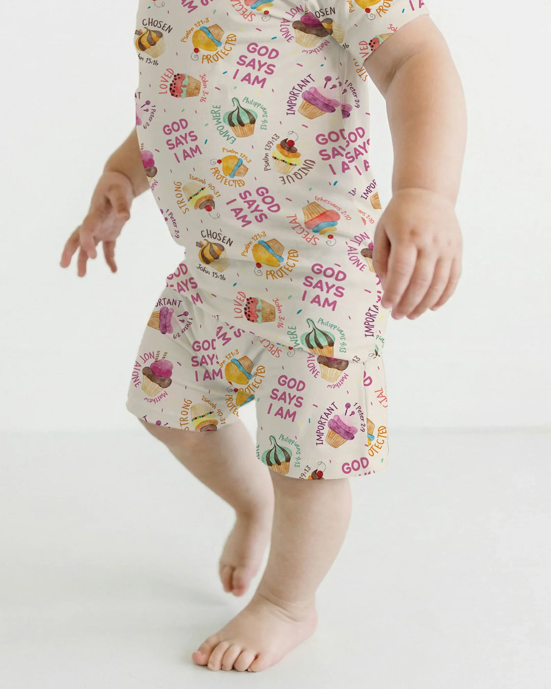 Cute Cupcake God Says I Am  Bamboo Two Piece Short Sleeve Shorts Pajama Set