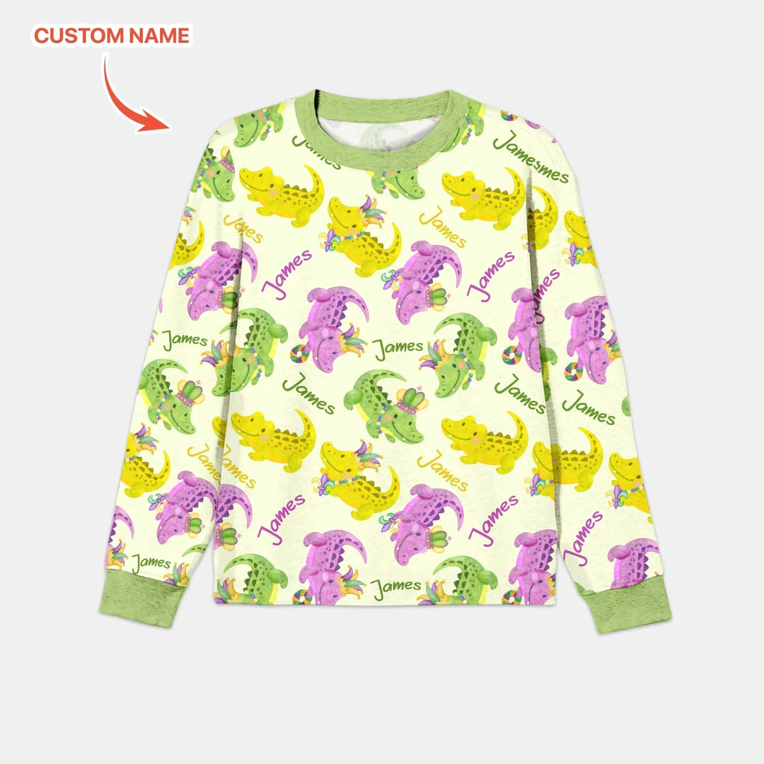 Custom Name Mardi Gras Alligator Bamboo Men's Pajama Set