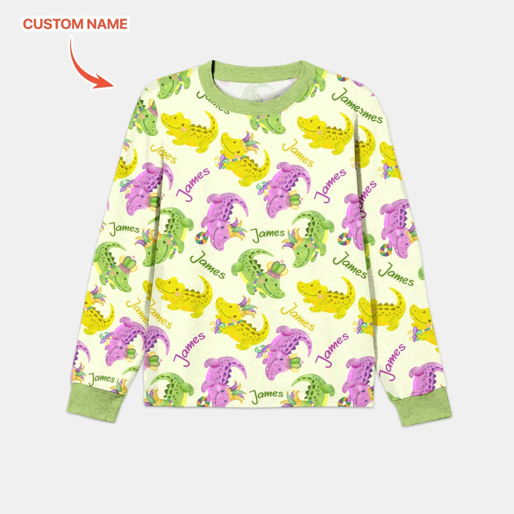 Custom Name Mardi Gras Alligator Bamboo Men's Pajama Set