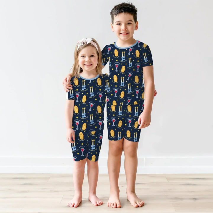 Shabbat Eve Bamboo Two Piece Short Sleeve Shorts Pajama Set