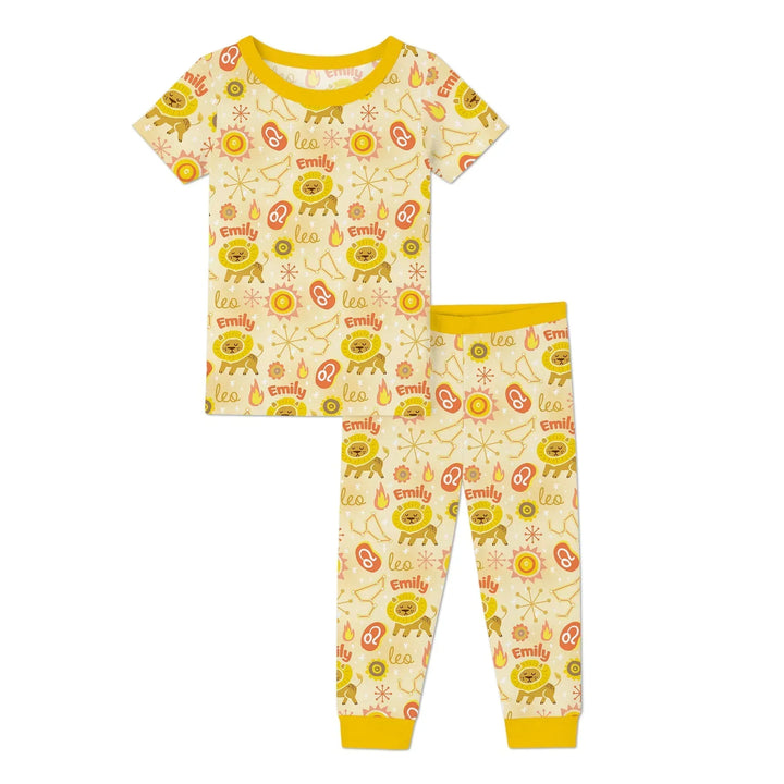 Custom Name Zodiac Leo Bamboo Two Piece Short Sleeve Pajama Set