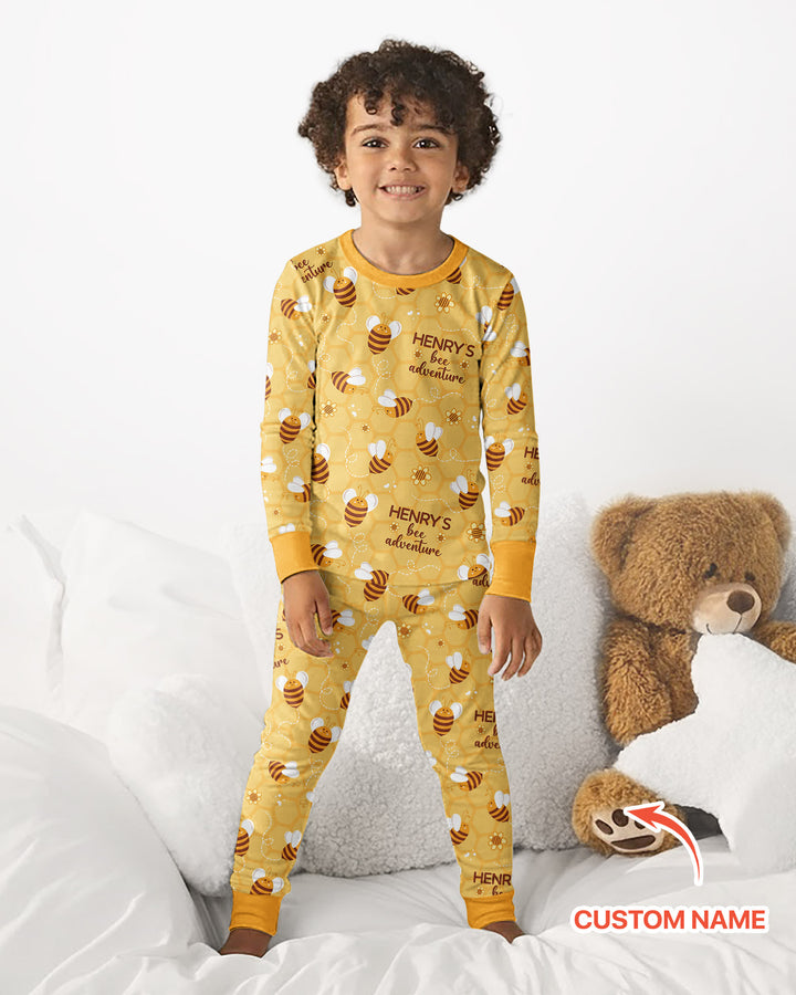Custom Name Bee Back To School Bamboo Two Piece Long Sleeve Pajama Set