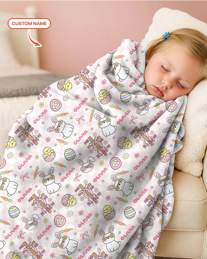 Custom Name Retro Easter Bamboo Blanket