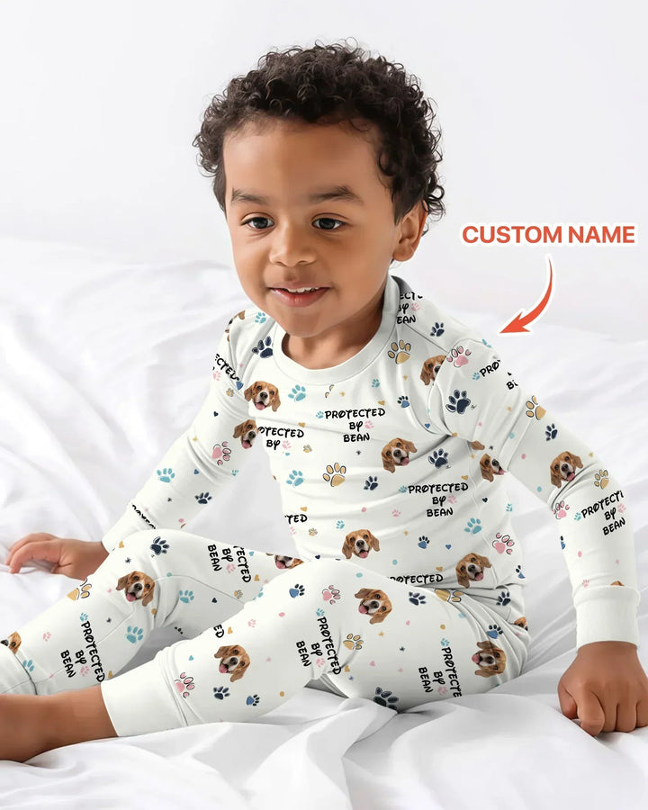 Custom Dogs Photo "Protected By" Bamboo Two Piece Long Sleeve Pajama Set