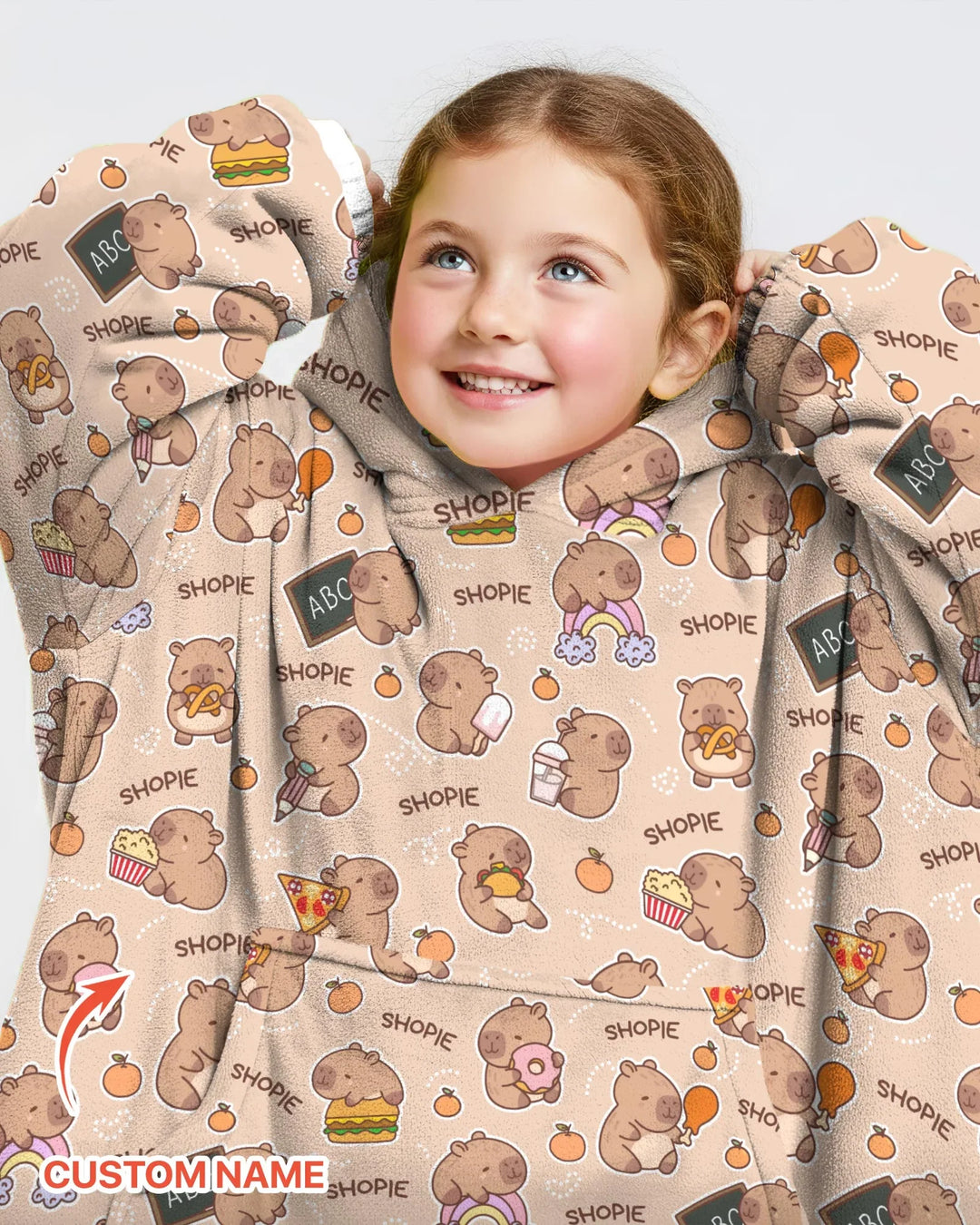 Custom Name Cute Capybara Bamboo Blanket Hoodie
