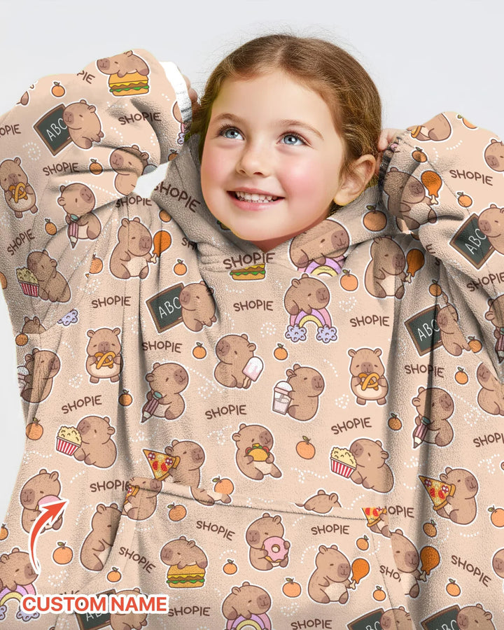 Custom Name Cute Capybara Bamboo Blanket Hoodie