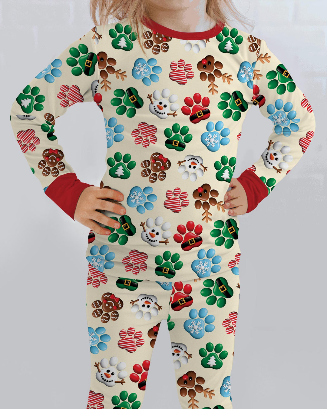 Santa Puppies Paw Bamboo Two Piece Long Sleeve Pajama Set