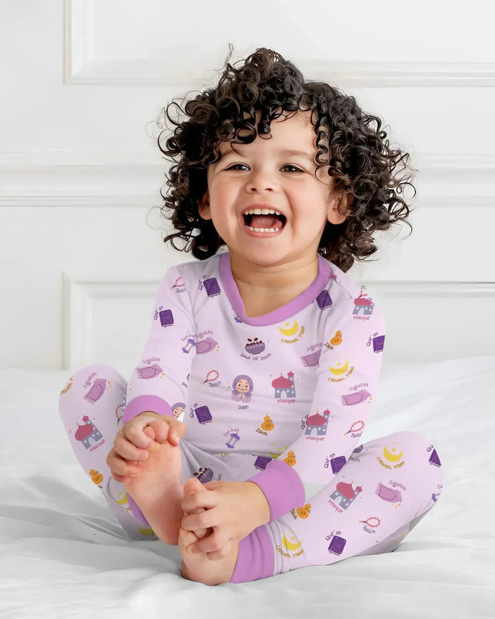 Cute Ramadhan Mubarak Bamboo Two Piece Long Sleeve Pajama Set