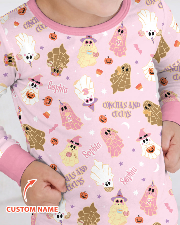 Pantasmas Mexican Halloween Custom Name Bamboo Two Piece Long Sleeve Pajama Set