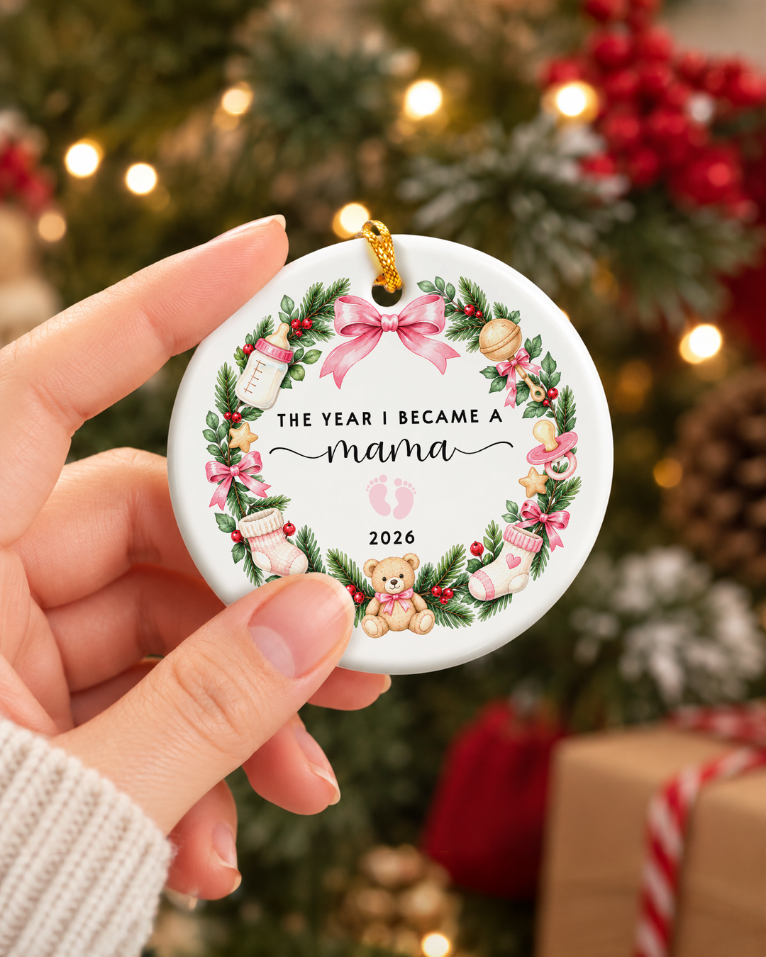 The Year I Became Mama Ceramic Ornament