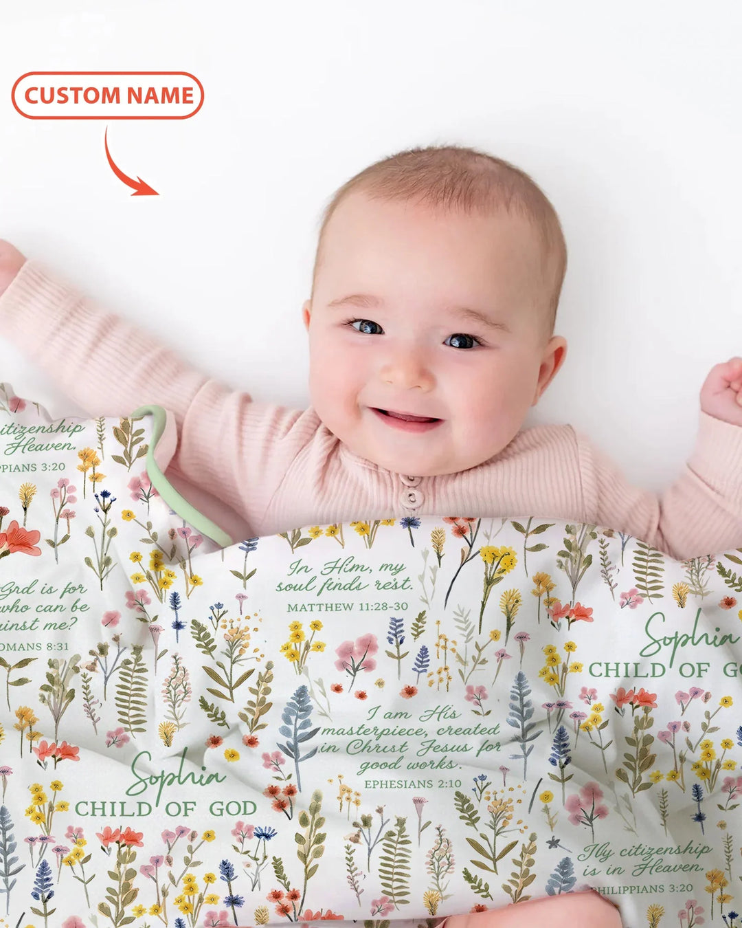 Custom Name Child of God Flower Garden Bamboo Blanket