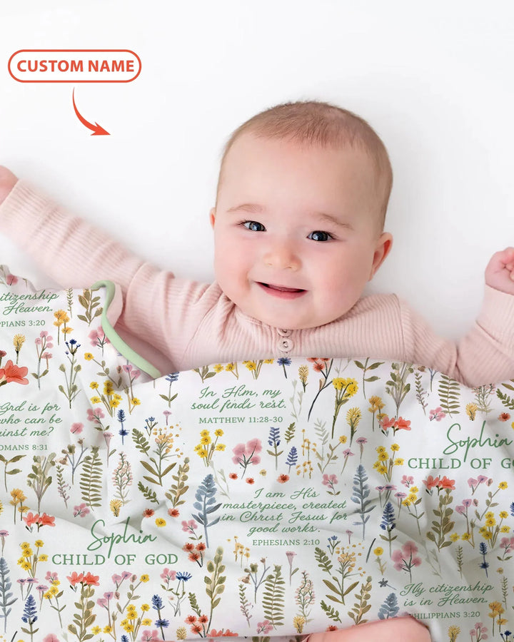 Custom Name Child of God Flower Garden Bamboo Blanket