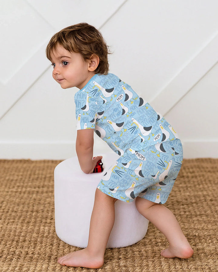 Funny Seagull MOM Two Piece Short Sleeve Shorts Pajama Set