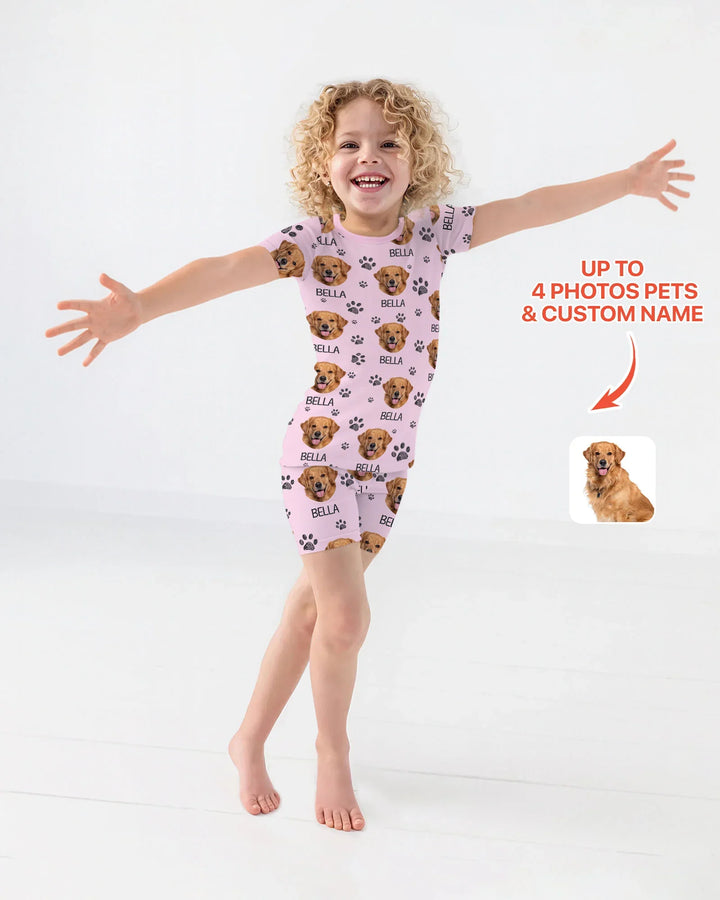 Custom Photo With Paw For Dog Lovers Bamboo Two Piece Short Sleeve Shorts Pajama Set