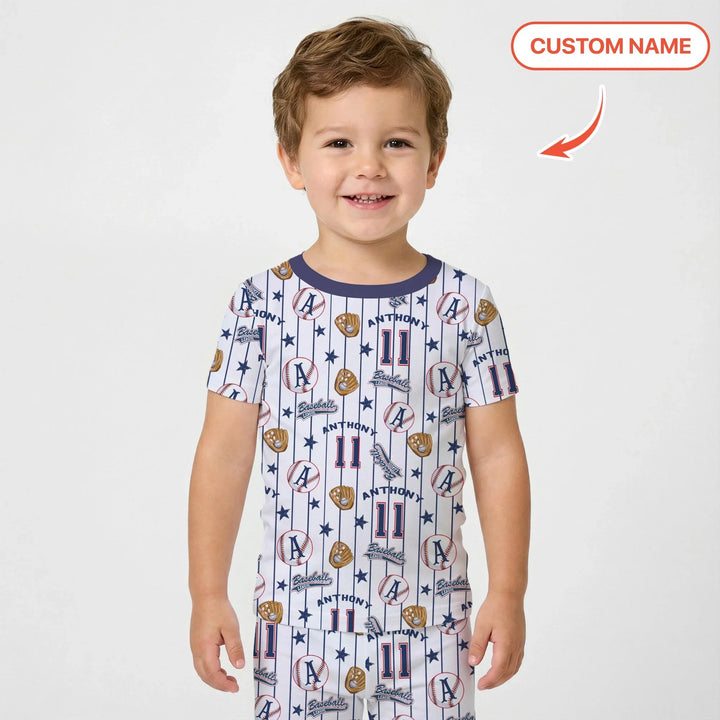 Custom Name Baseball Time Bamboo Two Piece Short Sleeve Pajama Set