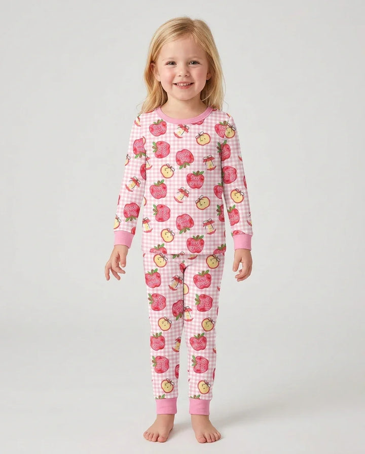 Custom School Grade Apple Days Bamboo Two Piece Long Sleeve Pajama Set