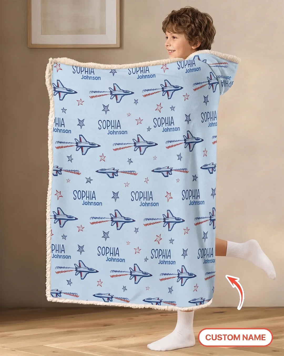Patriotic American Flag Jet Fighter Bamboo Wearable Hooded Blanket
