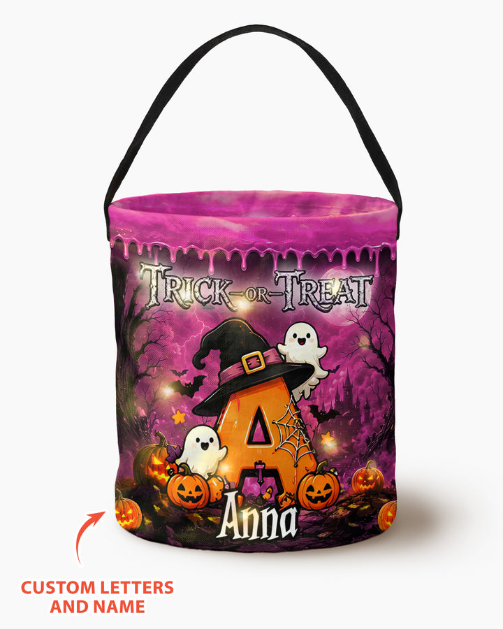 Halloween Initials Spooky Ghost Trick Or Treat Led Light Bucket Bag