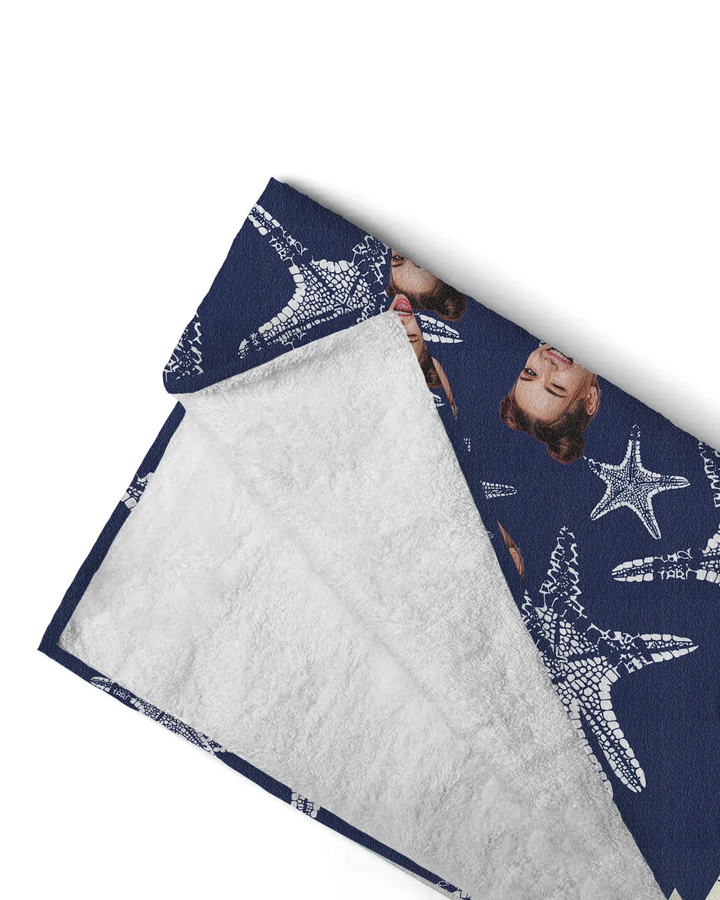 Custom Photo Starfish With Names Bamboo Beach Towel
