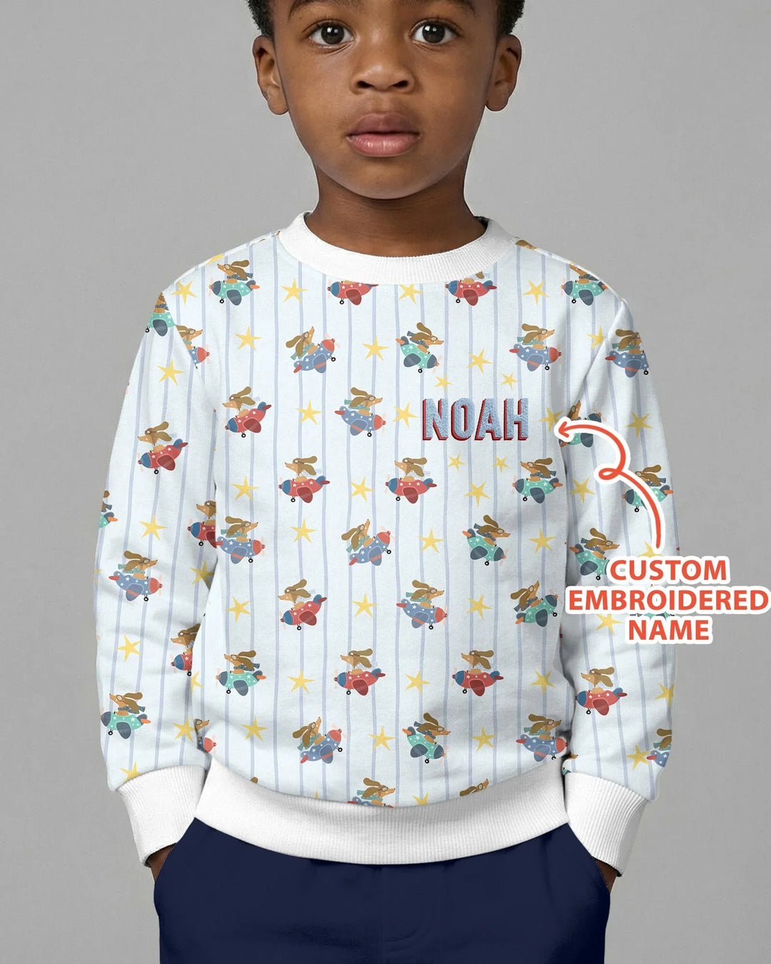 Custom Name Embroidered Dachshund Pilot Bamboo Crewneck Sweatshirt