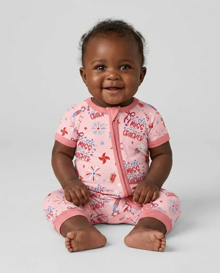 Little Miss Firecracker 4th July Bamboo Shorty Zippy