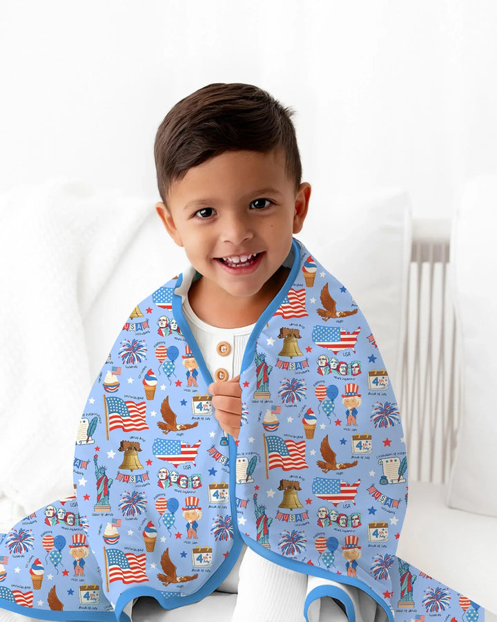 Hand Drawn Patriotic Iconic Bamboo Blanket