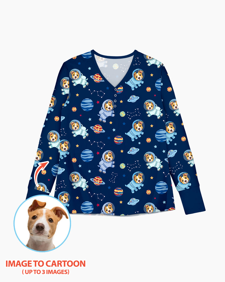 Astronaut Custom Pet Image Family Matching Bamboo Women Pajama Set