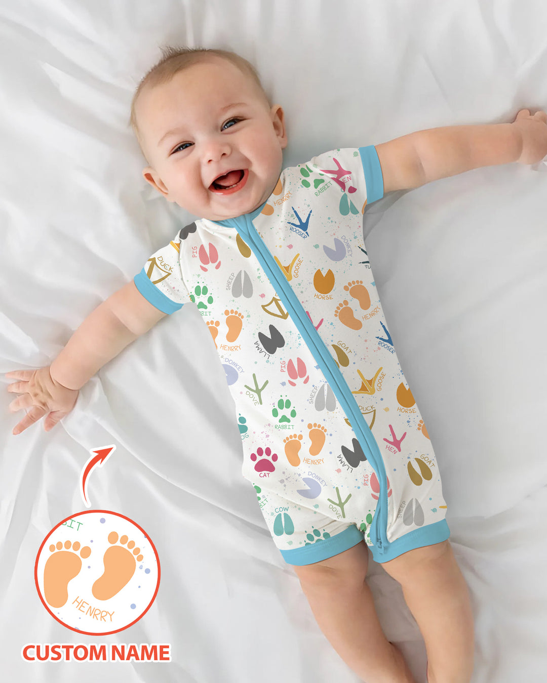 Cute Farm Animal Tracks Custom Name Bamboo Shorty Zippy