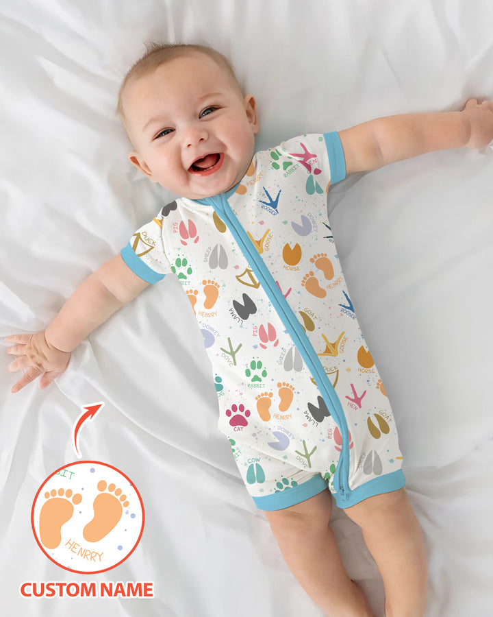 Cute Farm Animal Tracks Custom Name Bamboo Shorty Zippy