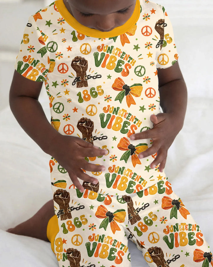 Juneteenth Vibes Vintage Bamboo Two Piece Short Sleeve Pajama Set