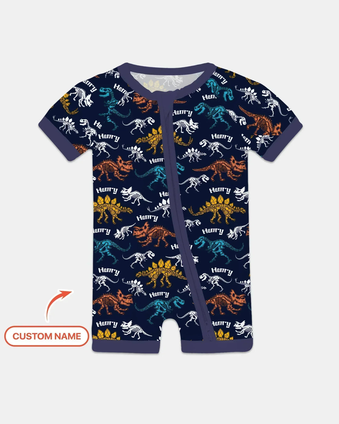 Dino Bones Parade Custom Name Bamboo Shorty Zippy