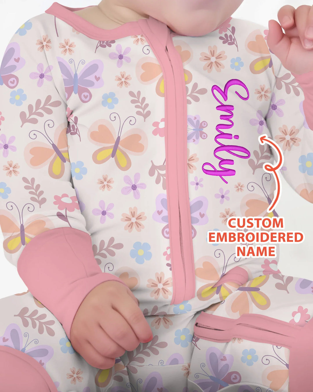 Custom Embroidered Name Butterfly Bamboo Convertible Zippy