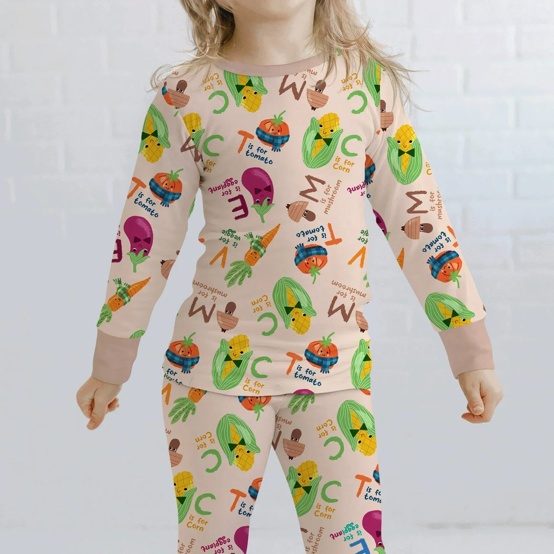 Veggie Letter Bamboo Two Piece Long Sleeve Pajama Set