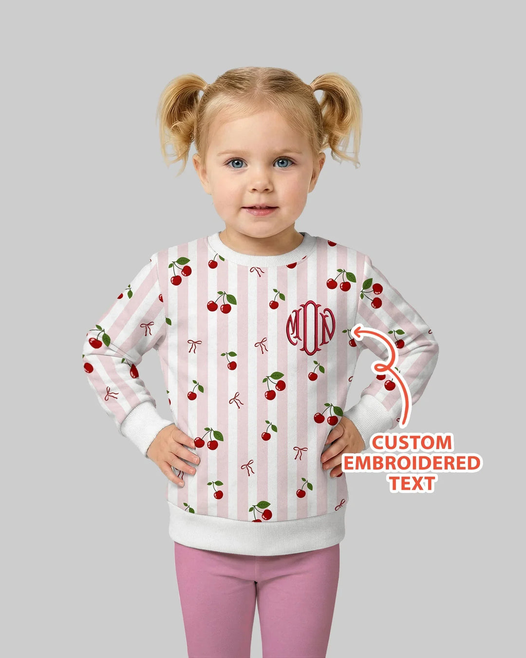 Personalized Embroidered Monogram Letter Cherry Bamboo Crewneck Sweatshirt