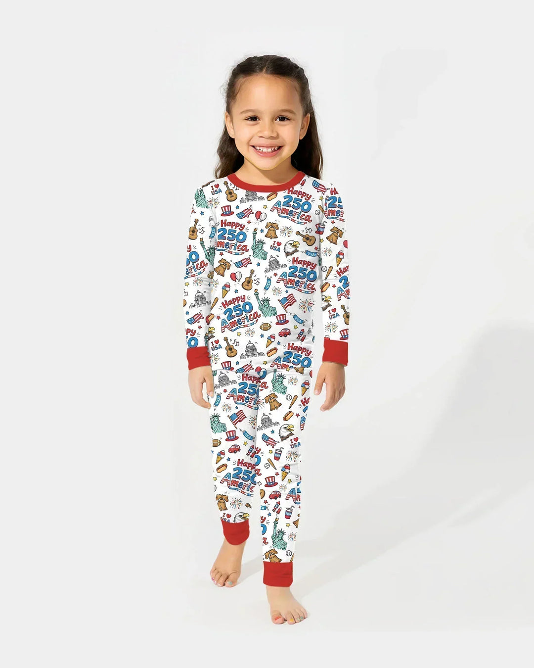 Happy 250 America I love USA Bamboo Two Piece Long Sleeve Pajama Set