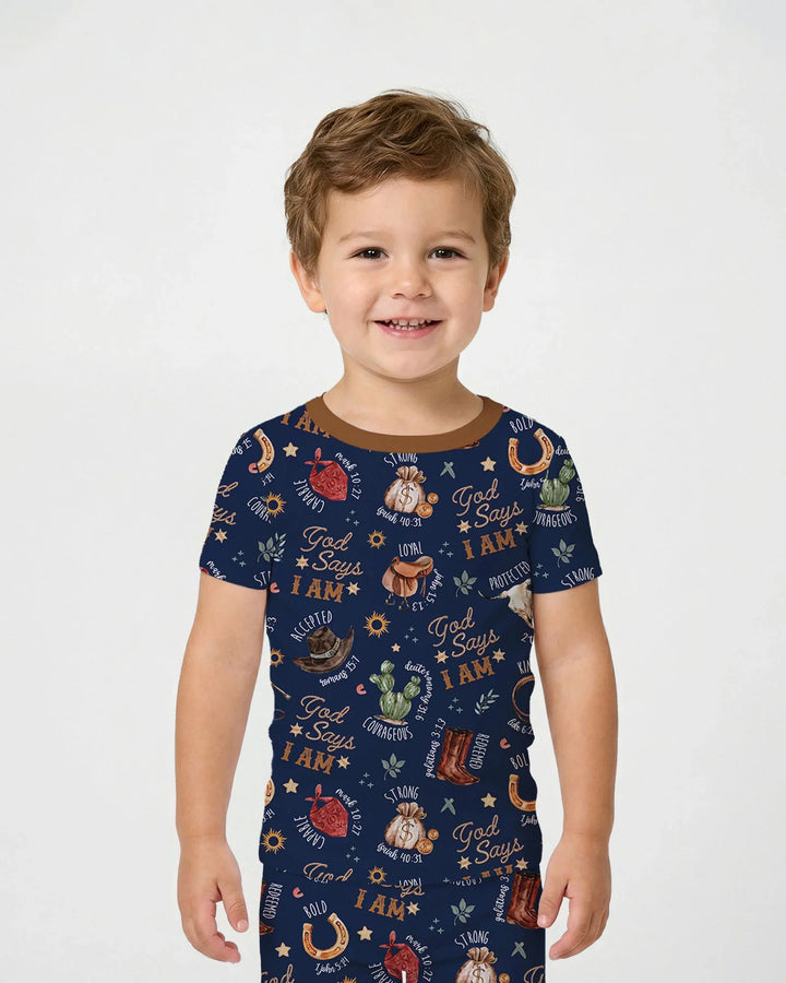 God Says I Am Western Faith Bamboo Two Piece Short Sleeve Pajama Set