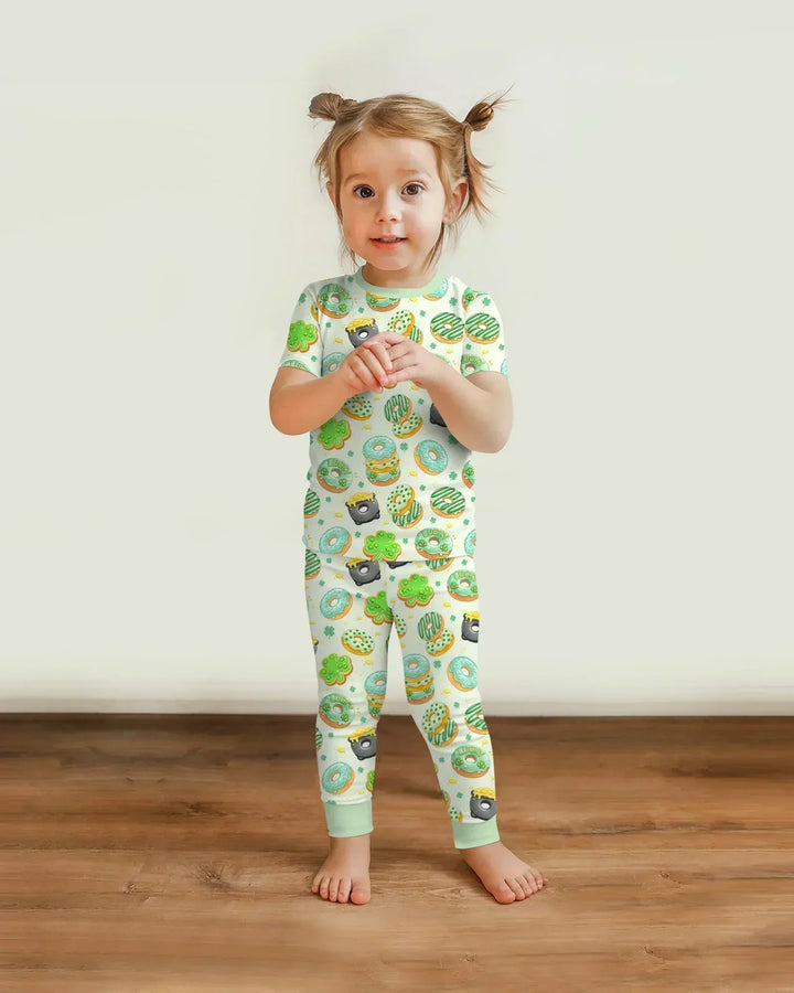 St. Patrick's Day Donut Bamboo Two Piece Short Sleeve Pajama Set