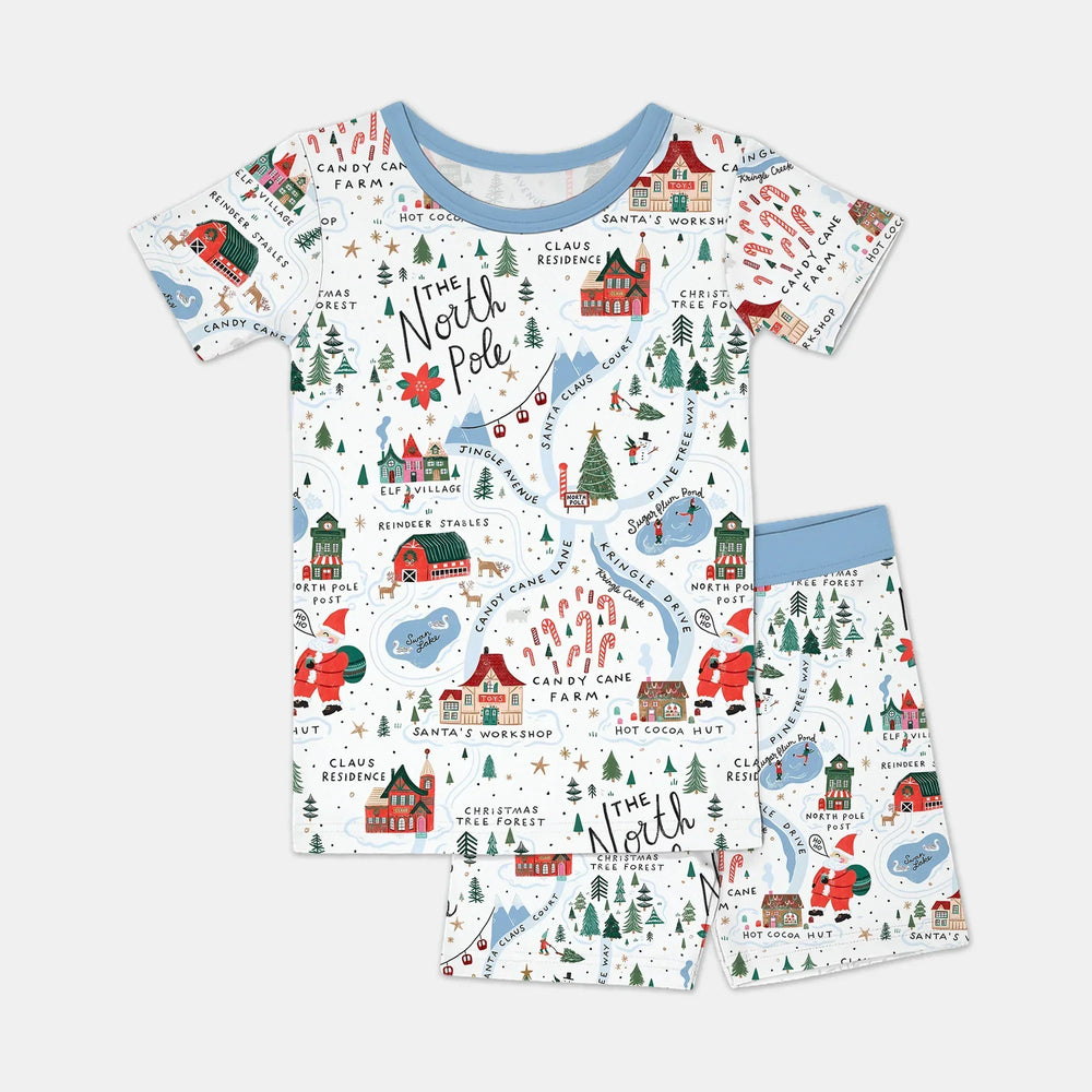 The North Pole Map Two Piece Short Sleeve Shorts Pajama Set , The North Pole Map Two Piece Short Sleeve Shorts Pajama Set - 12-18M
