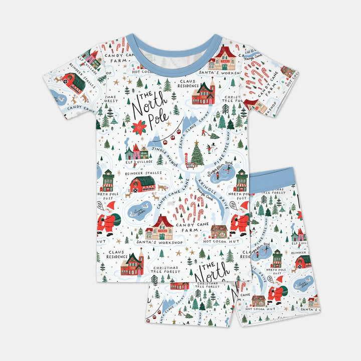 The North Pole Map Two Piece Short Sleeve Shorts Pajama Set , The North Pole Map Two Piece Short Sleeve Shorts Pajama Set - 12-18M