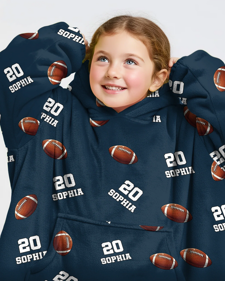 Football Pattern Personalized Bamboo Blanket Hoodie