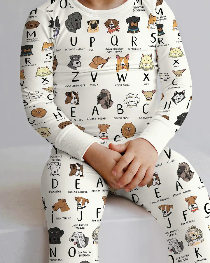 Funny Dogs Alphabet Bamboo Two Piece Long Sleeve Pajama Set