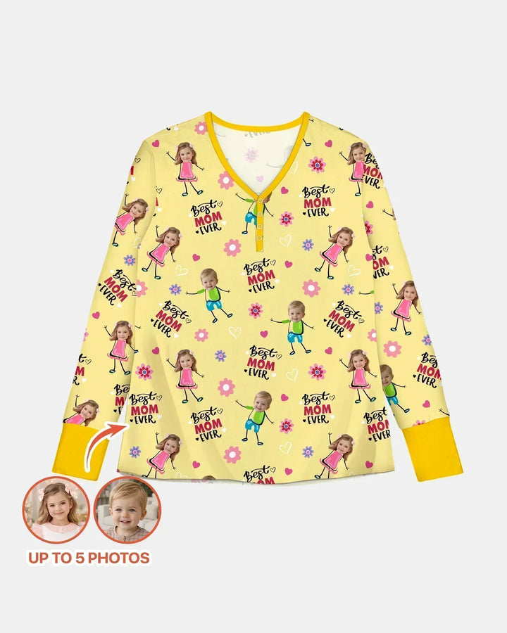 Custom Photo "Best Mom Ever" Doodle Bamboo Women Pajama Set