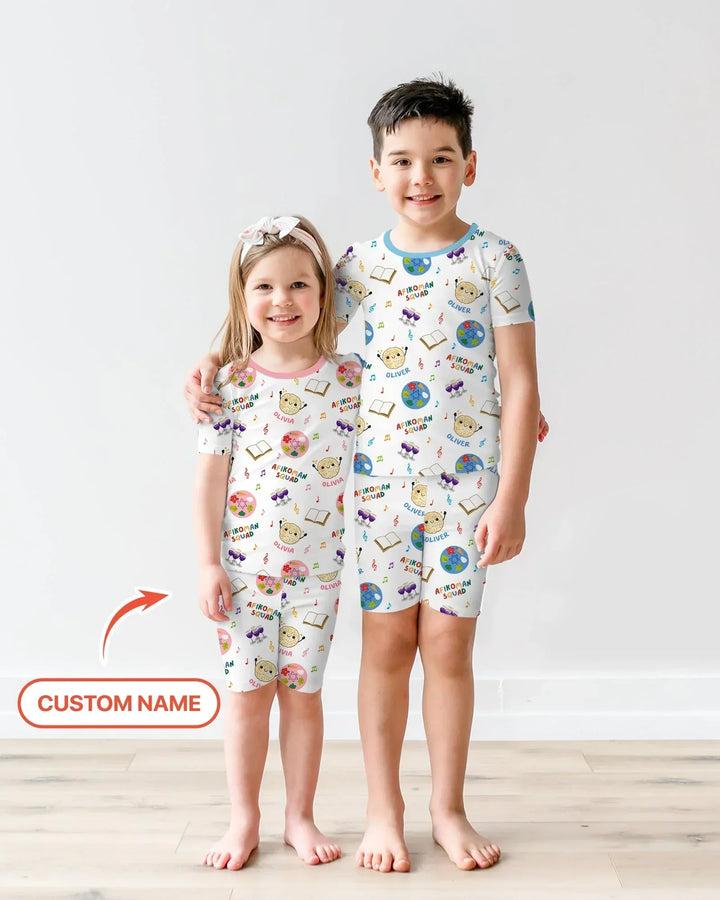 Custom Name Passover Afikoman Squad Bamboo Two Piece Short Sleeve Shorts Pajama Set
