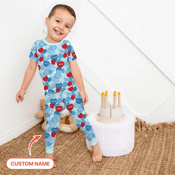 Valentine Candy Crush Family Matching Bamboo Two Piece Short Sleeve Pajama Set